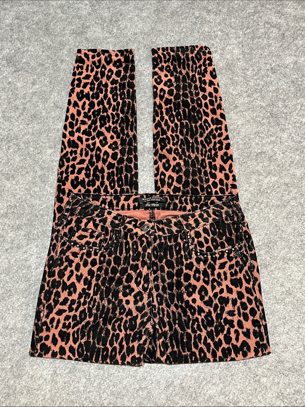 Maison Scotch Punk Radar Leopard Print Corduroy Skinny Pants
